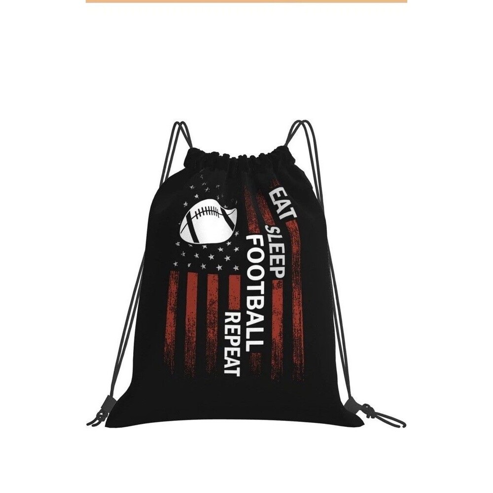 Eat Sleep Football Repeat Unisex Drawstring Backpack Bag Sport Gym Travel Swi...
